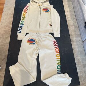 Aviator Nation Cream Zip Hoodie & Sweatpants Set  Top S Bottom XS